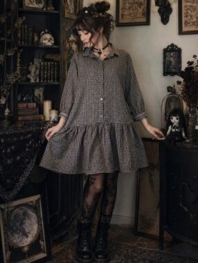 Gretchen Scott Tiered Checkers Print Oversize Dress XS